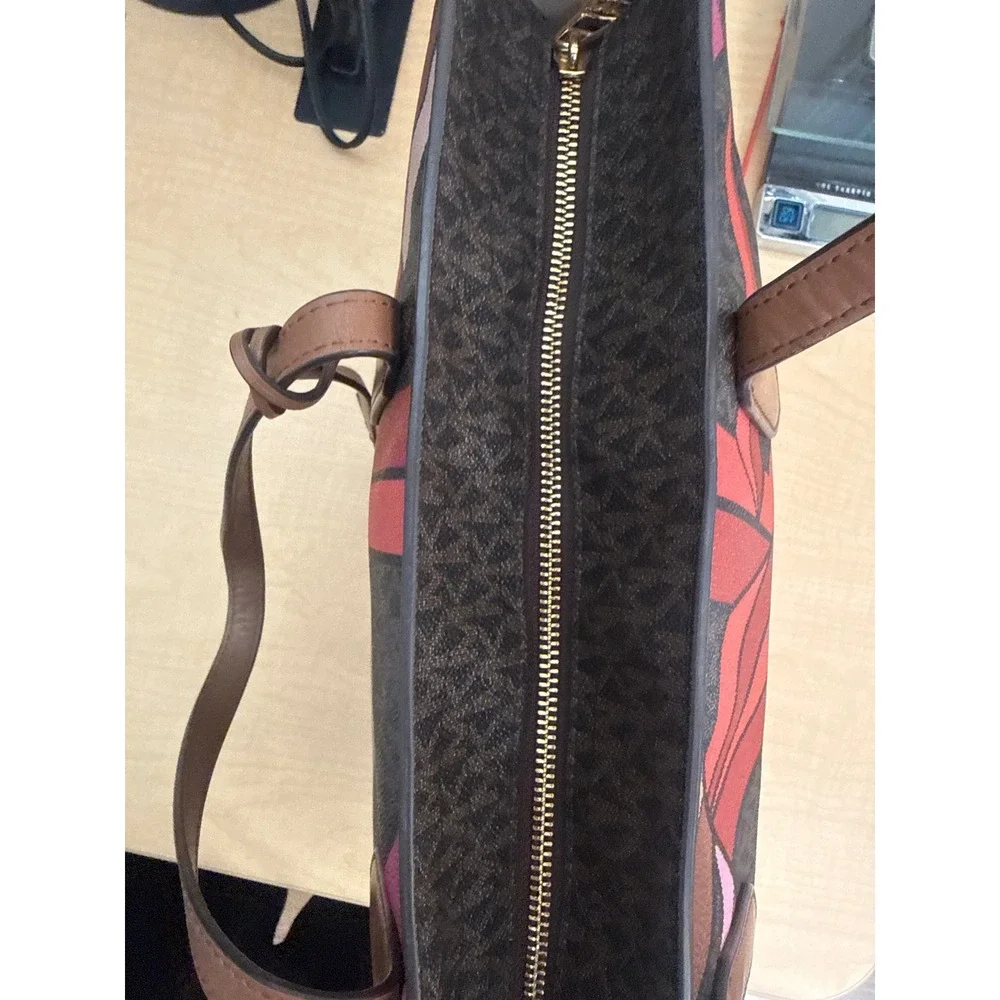 Michael Kors Geometric Monogram Tote Bag Pink Red Brown Signature MK Logo